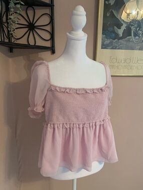 Sunday Best XL Pink Smocked Peplum Puff Sleeve Top coquette feminine balletcore